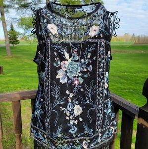 WHBM Black floral lace top and tank